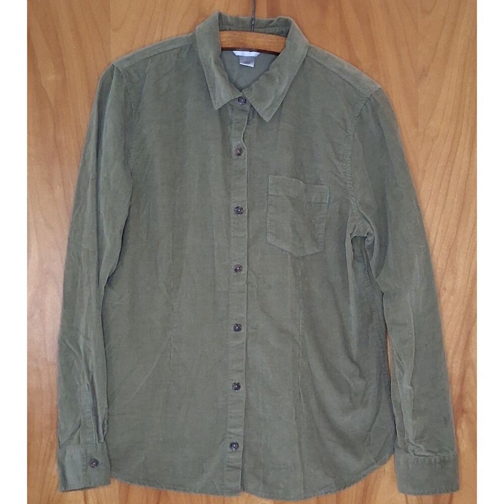 Christopher & Banks Olive Green Corduroy Shirt Small 100% Cotton Button Up